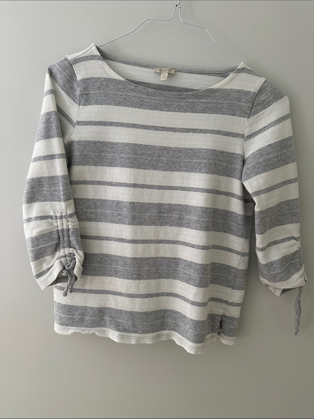 Talbots Gray and White Striped Boatneck Top